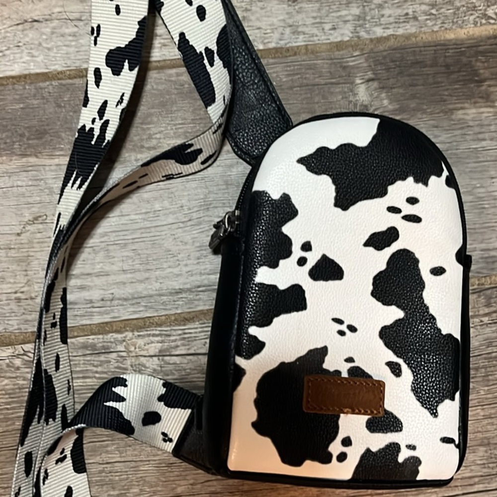 Wrangler cow print sling bag
